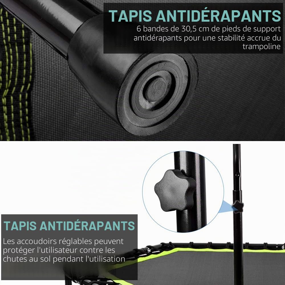 ONETWOFIT Mini Trampoline de Fitness Silencieux de 114,3 cm/121,9 cm/129,5 cm avec poignée réglable pour Fitness Trampoline de Fitness rebondisseur Saut Cardio entraînement pour Adultes ou Enfants