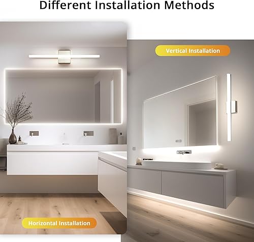 Miniatura 2 de Combuh Barra de luz LED para tocador de baño, 24 pulgadas, 14 W, IP44, cromada, brillante, sobre espejo, apliques de pared para interiores, modernos