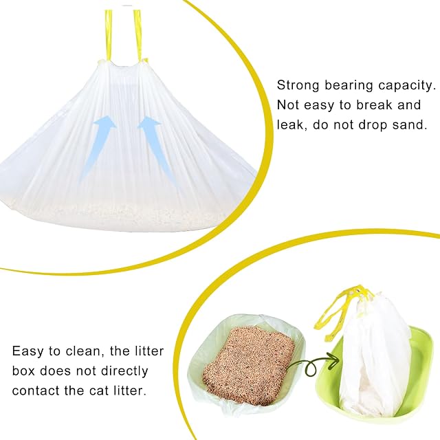 Foto 6 de 7 de Behogan 4 rollos de bolsas XXL para arena para gatos, 104 × 45 cm, color blanco con cordón amarillo