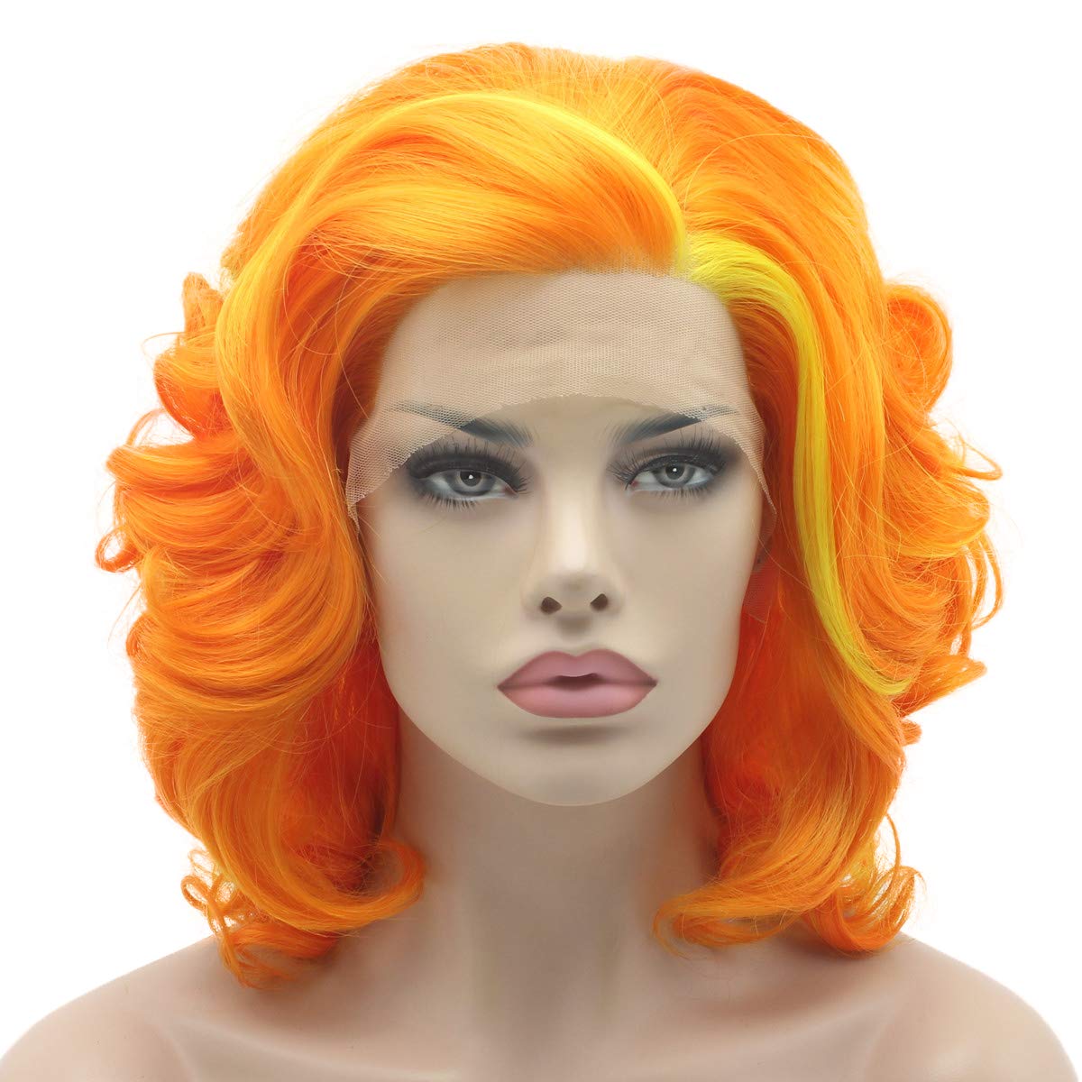 Lushy Short 10inch Two Tone Orange Gloden Mix Wig Heavy Density Realistic Synthetic Lace Front Wig
