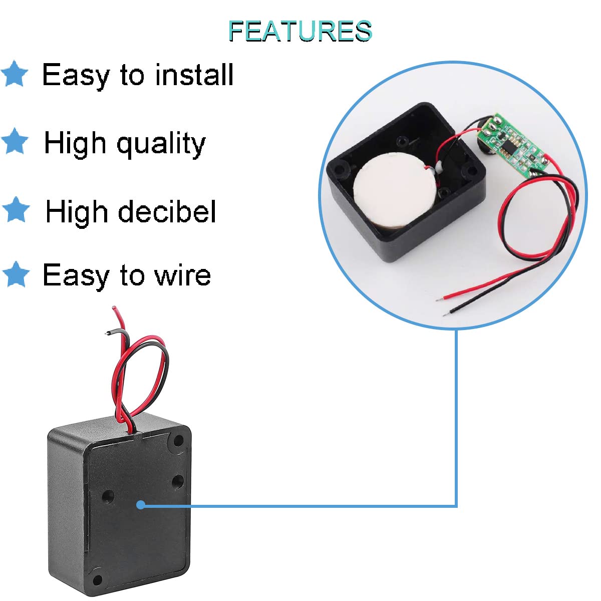 4 pz Nero Mini Piezo Sirena di Allarme 12V DC 110dB Assicurazione Antifurto HighDecibel Square Shell Allarme Buzzer Attivo con Clip a Coccodrillo per Casseforti Auto