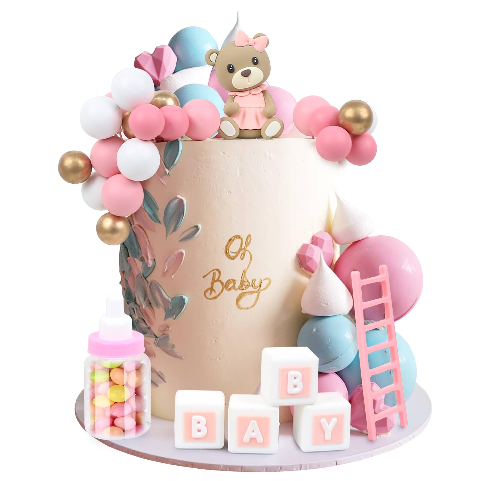 29-teilige Tortendeko Für Babyparty – Bären, Kugeln & 'BABY'-Buchstaben, Kunststoff & Schaumstoff