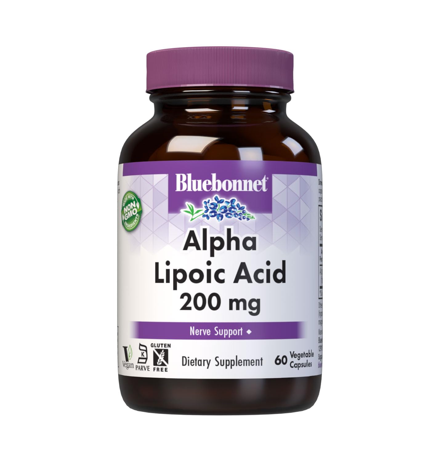 BlueBonnet Nutrition Alpha Lipoic Acid 200 mg, 60 Vegetable Capsules Unflavored 60 Count (Pack of 1)