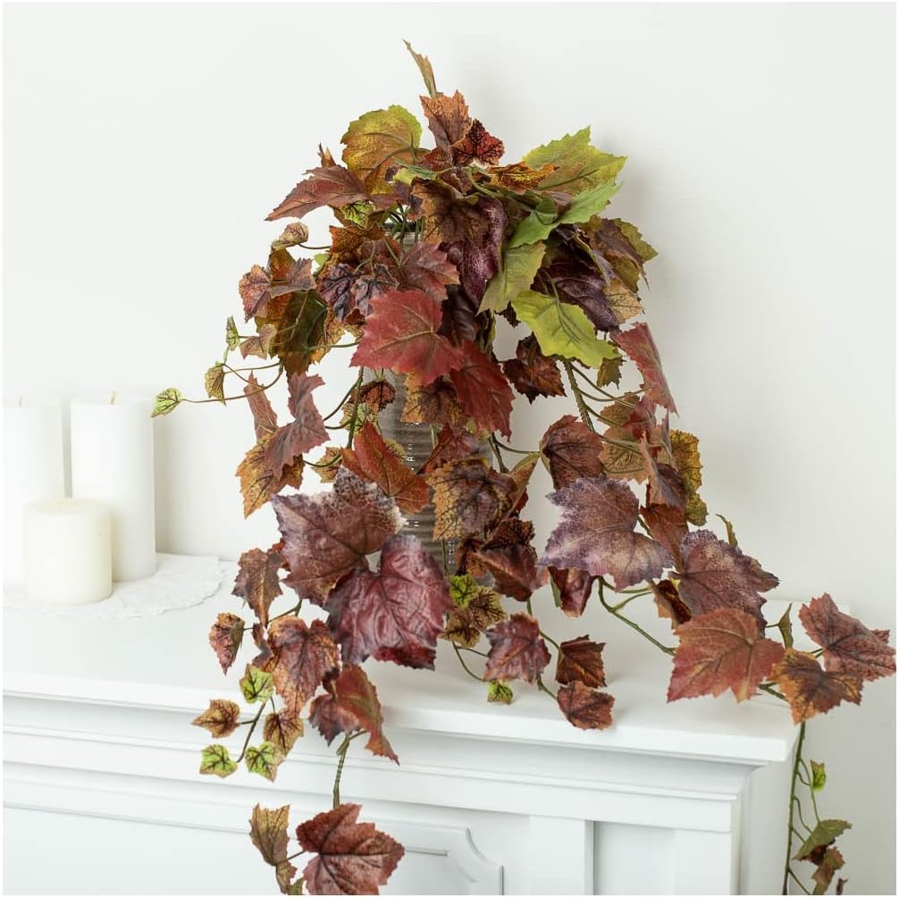 Factory Direct Craft Grape Leaf Cascading Artificial Ivy Vine Bush Greenery - Indoor/Outdoor Tuscany Vineyard Winery Hanging Grape Leaves Plant for Home Porch or Patio Decor (39" L)
