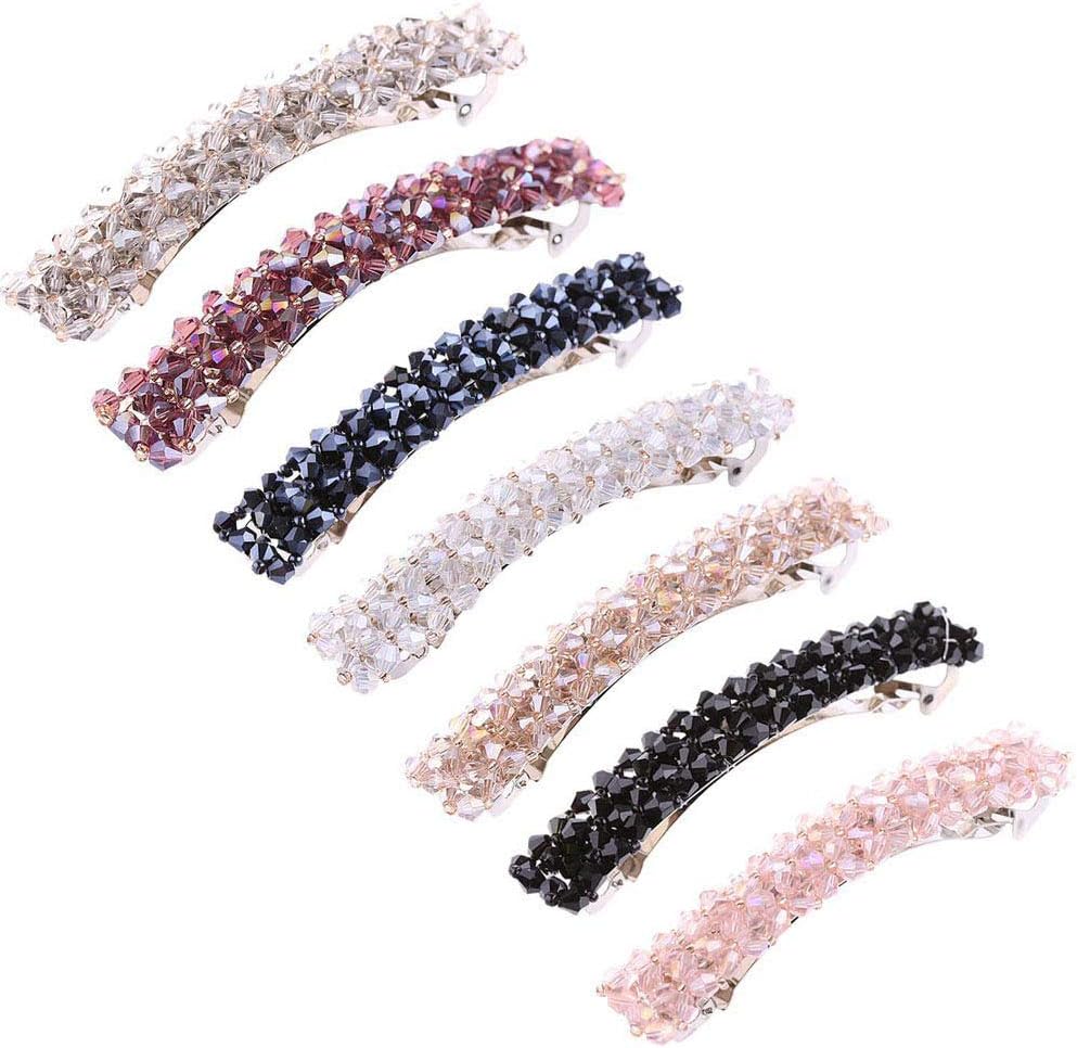 VinBee7 Pcs Barrettes for Women - Small Clip for Fine Hair - Decorating or Sectioning, Secure Grip - Rhinestone Shiny Pins - Ponytail Holder Side Clips