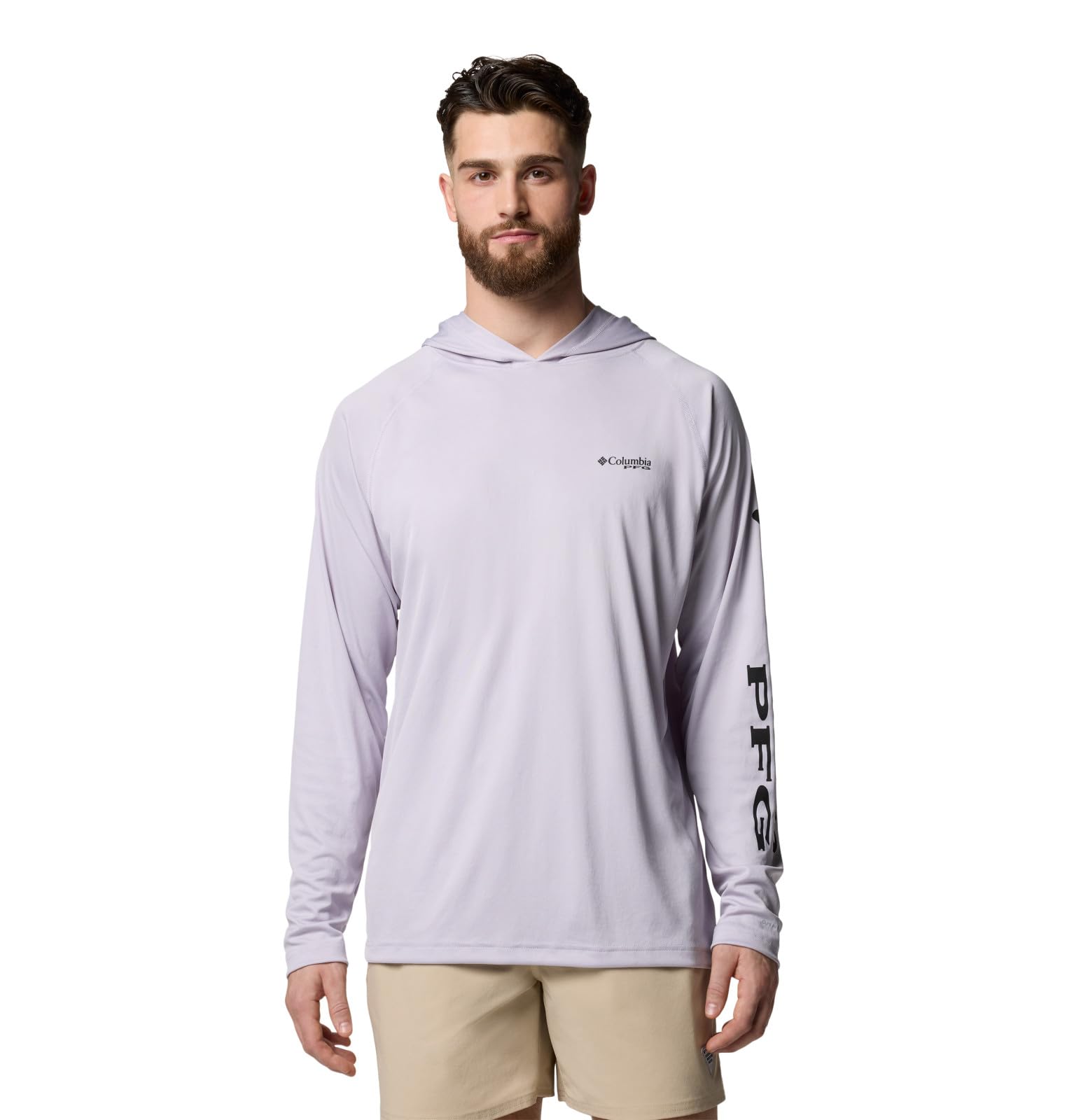 Columbia Men's PFG Terminal Tackle Hoodie, Lavender Pearl/Black Logo, M