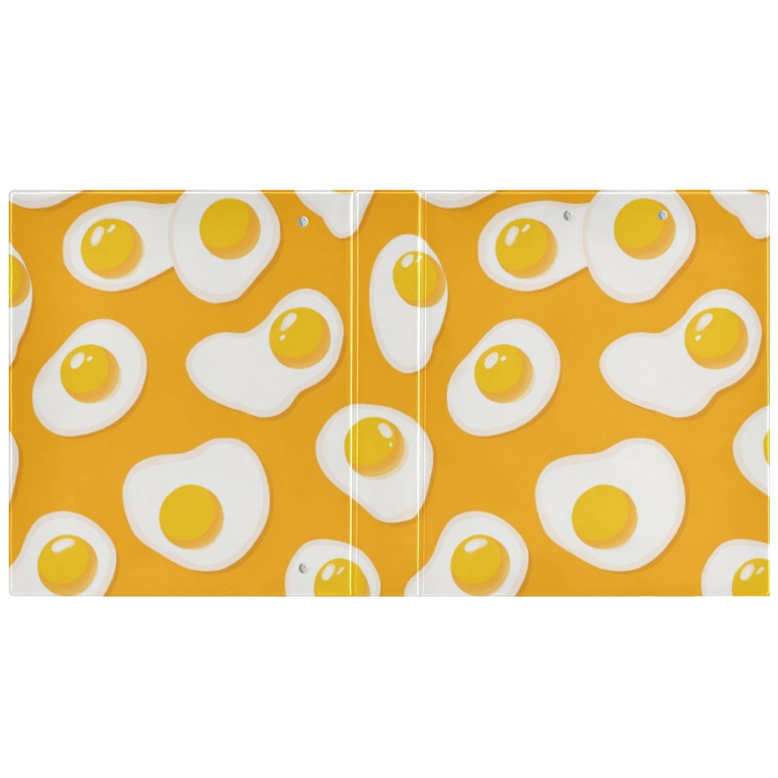 Kcldeci Raccoglitore a 3 anelli con copertina rigida, stampa di uova fritte, anelli rotondi da 3,8 cm, con tasche interne, per scuola e ufficio, ricette, confezione da 2