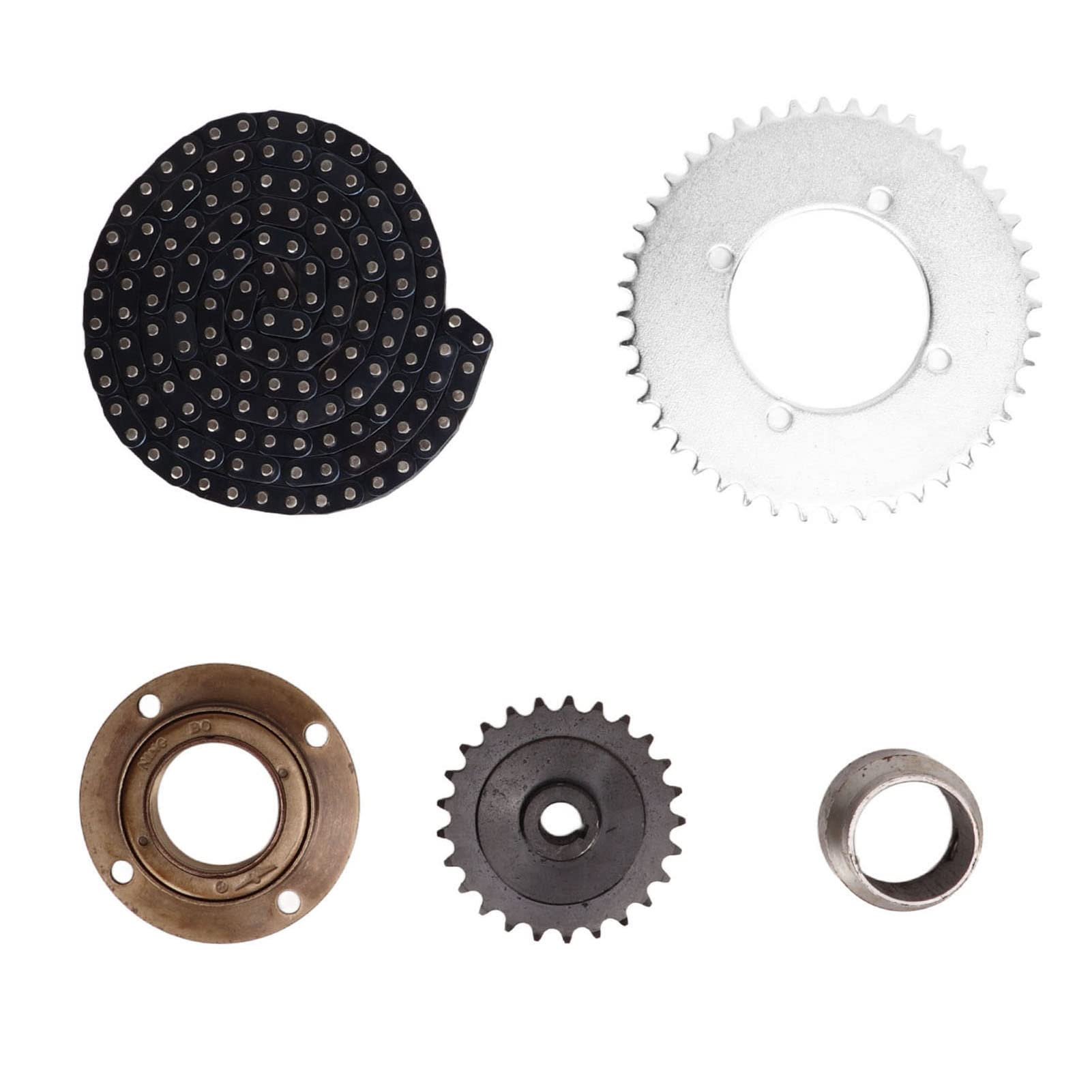 T8F Kettensatz, DIY-Set für Roller, Fahrräder, Motorräder, ATVs und Geländefahrzeuge, 146-gliedrige Kette, Dreiradverbinder, 44- und 25-Zahn-Ritzel, zahnloses Schwungrad