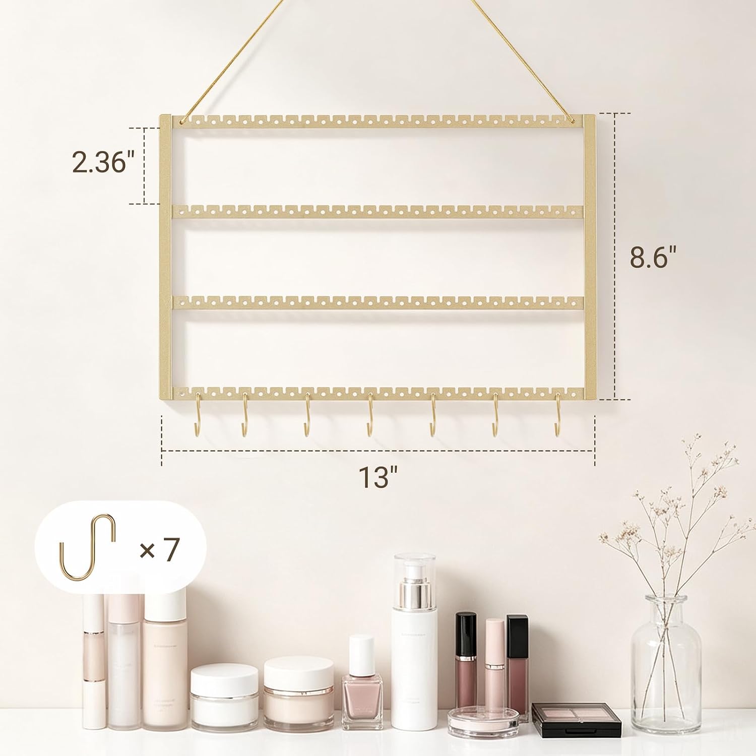 Mkono Earring Organizer Wall Hanging 4 Tier Gold Jewelry Holder Storage