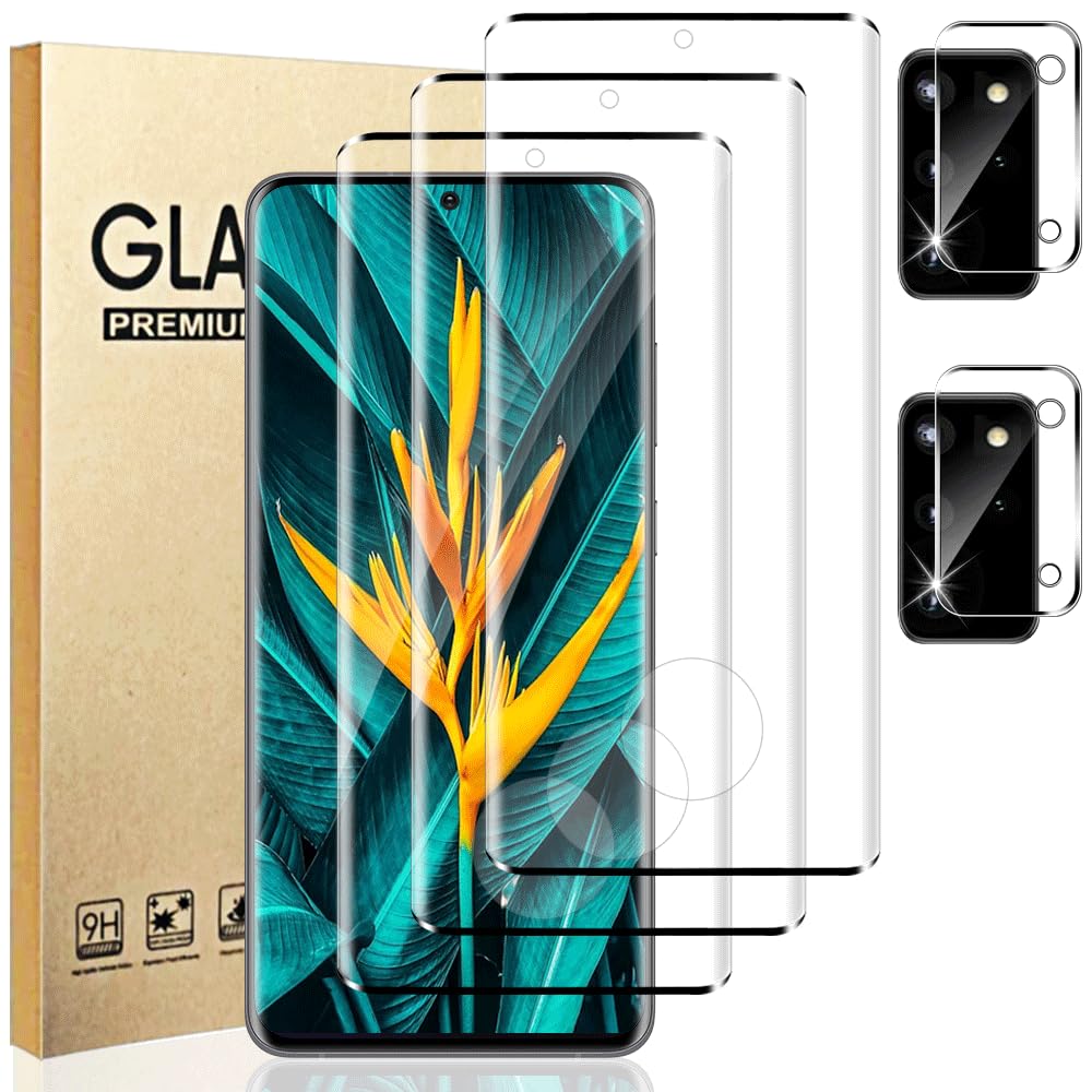 3 Pack Galaxy S20 Plus Tempered Glass Screen Protector with 2 Pack Camera Lens Protector, 3D Full Coverage HD Glass Film, Anti Scratch, Ultrasonic Fingerprint Support, For Galaxy S20 Plus 5G(6.7 Inch)