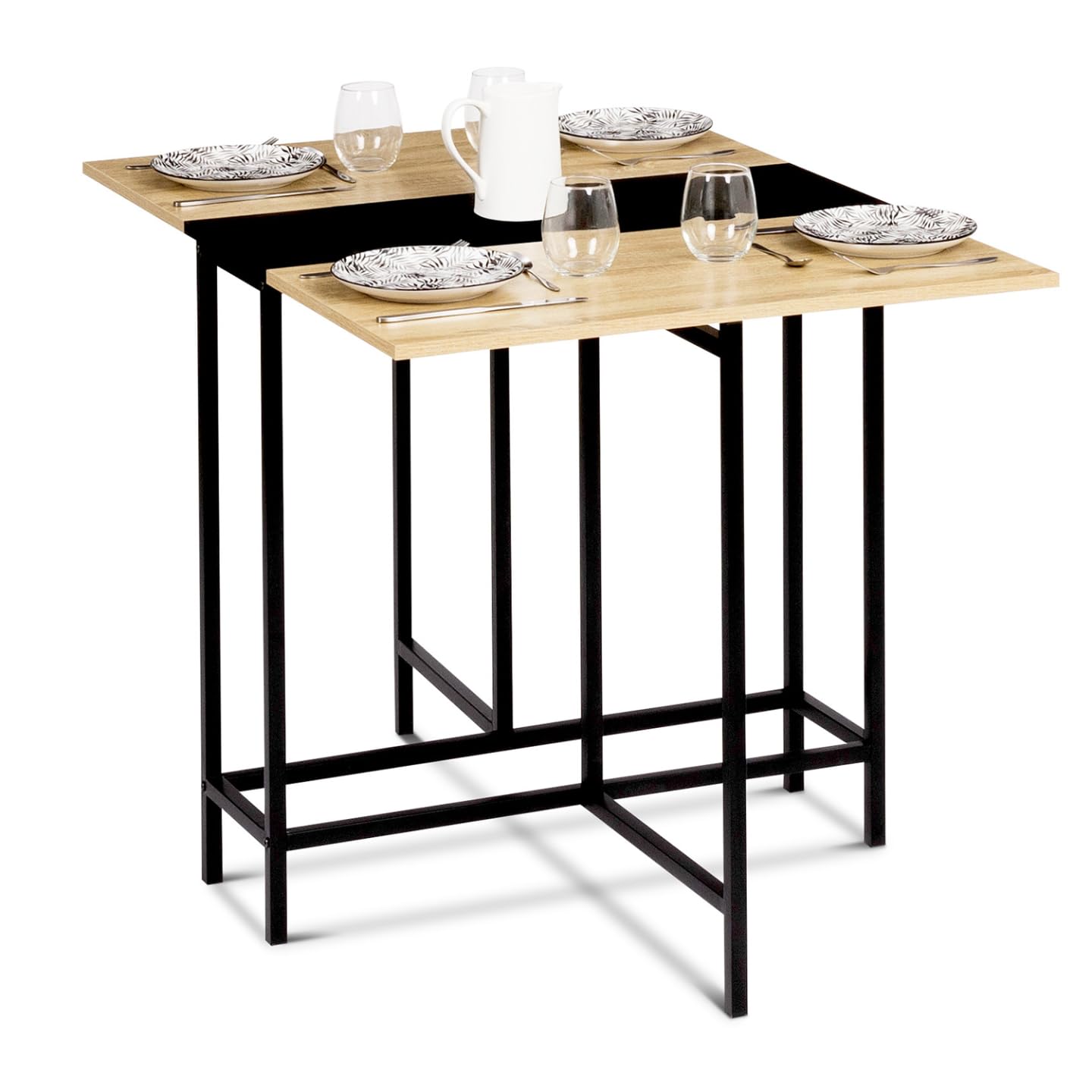 IDMarket - Mesa consola plegable 2-4 personas en haya y negro diseño industrial EDI