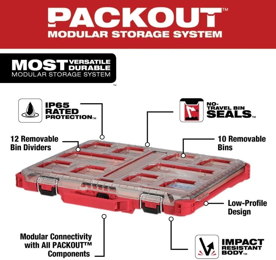 for Milwaukee Tool 48-22-8431 10 Compartments Packout Tool Case, 16-3/8 In W X