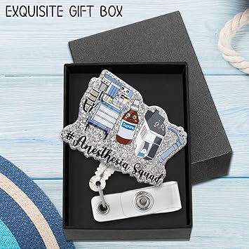 Anesthesia Squad Fun Glitter Badge Scroll Retractable, Cute Badge Holder for Anesthesiologists, Christmas Birthday Graduation Gift for Doctors Nurses ICU MD Anesthesiologist Assistant