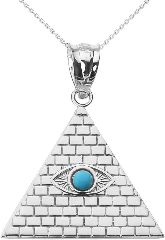 Evil Eye Jewelry925 Sterling Silver Egyptian Pyramid Charm with Evil Eye Pendant Necklace