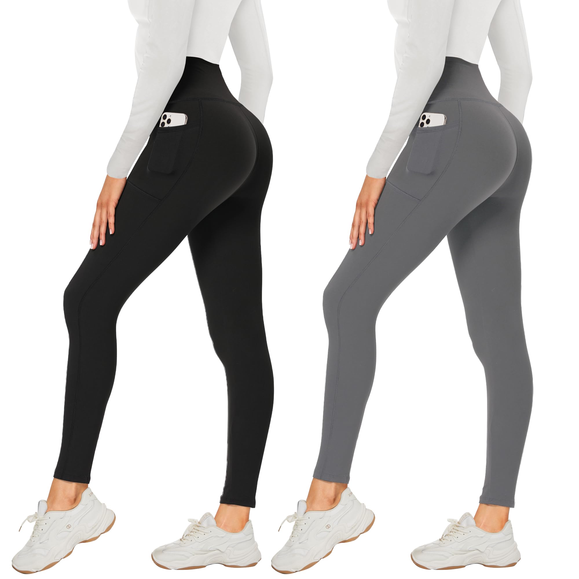 AMIYOYO 2er Pack Leggings für Damen High Waist Leggins Blickdicht Elastische Bauchweg Hosen Weiche Sporthose für Yoga Fitness Outdoor Freizeit