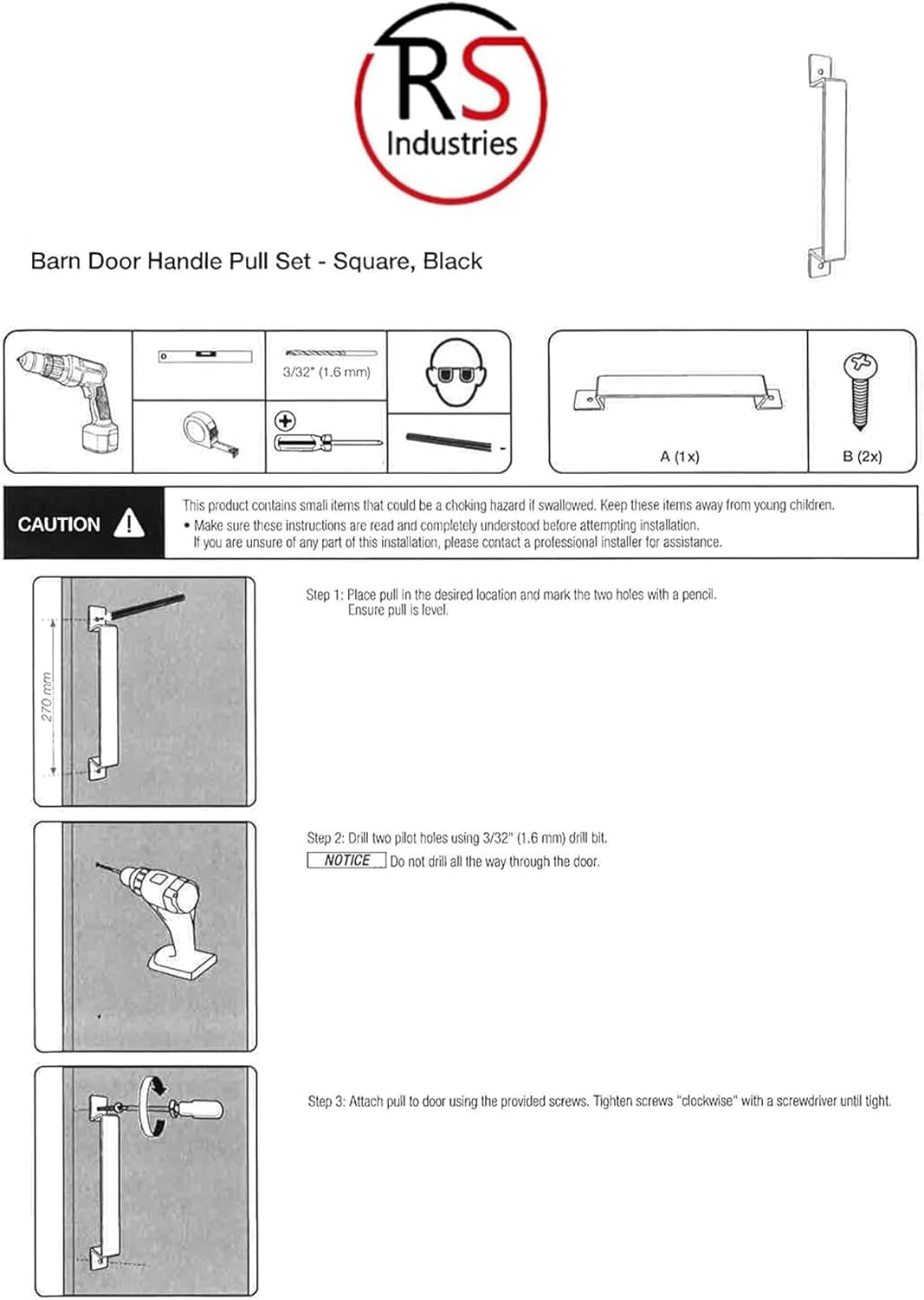 12" Barn Door Handle for Gate, Kitchen, Sheds, Garage - Pull Handle for Sliding Barn Door - Grab Handle - Barn Door Hardware - Black