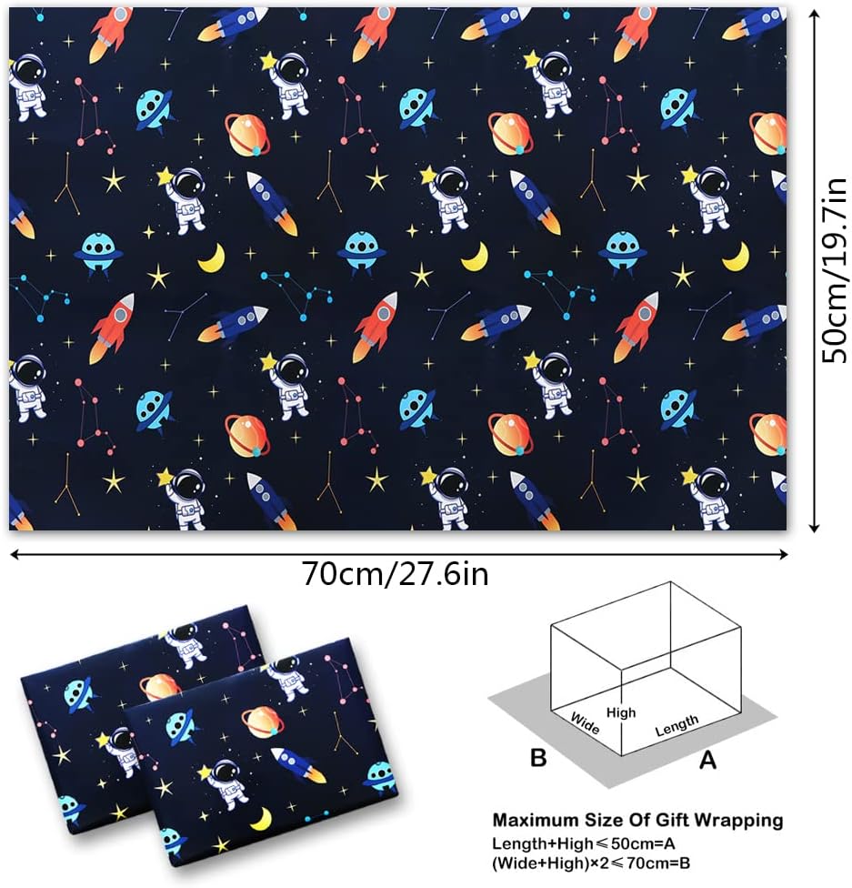 Geluode Birthday Wrapping Paper for Kids Boys Girls Space Lover, Outer Space Wrapping Paper for Birthday Baby Shower Kindergarten Party, 6 Sheets Folded Flat 20x28 Inches Per Sheet image 2