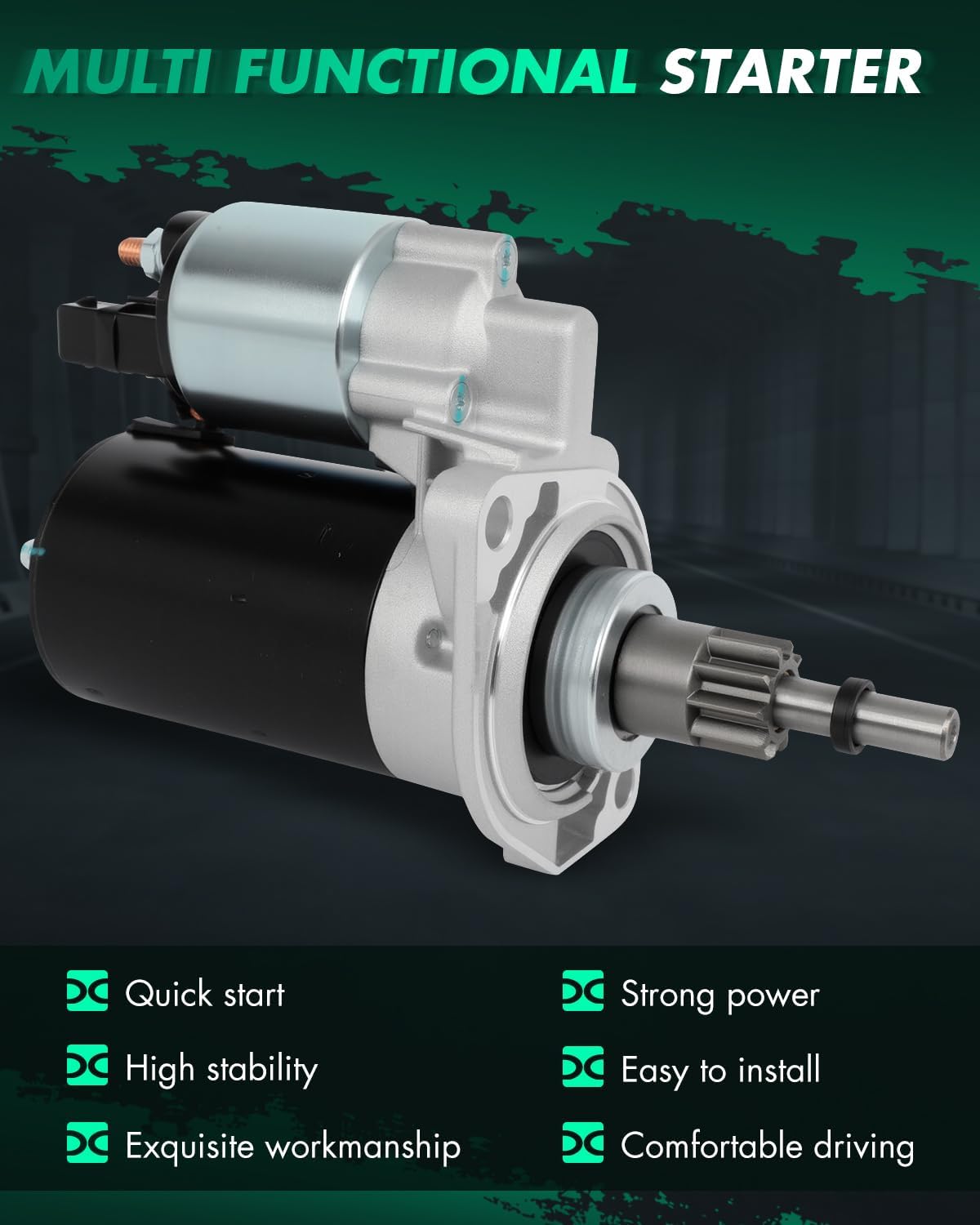 SCITOO Starter Motor 17416 for Volkswagen for Beetle 2.0L 1998 for Corrado 1.8L 1992 for Passat 2.0L 1992-1996 12V 1.1kW CCW 10-Tooth Pinion PMGR