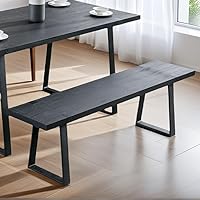 Vista 12 de Wahson Banco de comedor de 60 pulgadas, banco de mesa de madera natural con patas de metal, banco de cocina moderno para entrada/interior/comedor