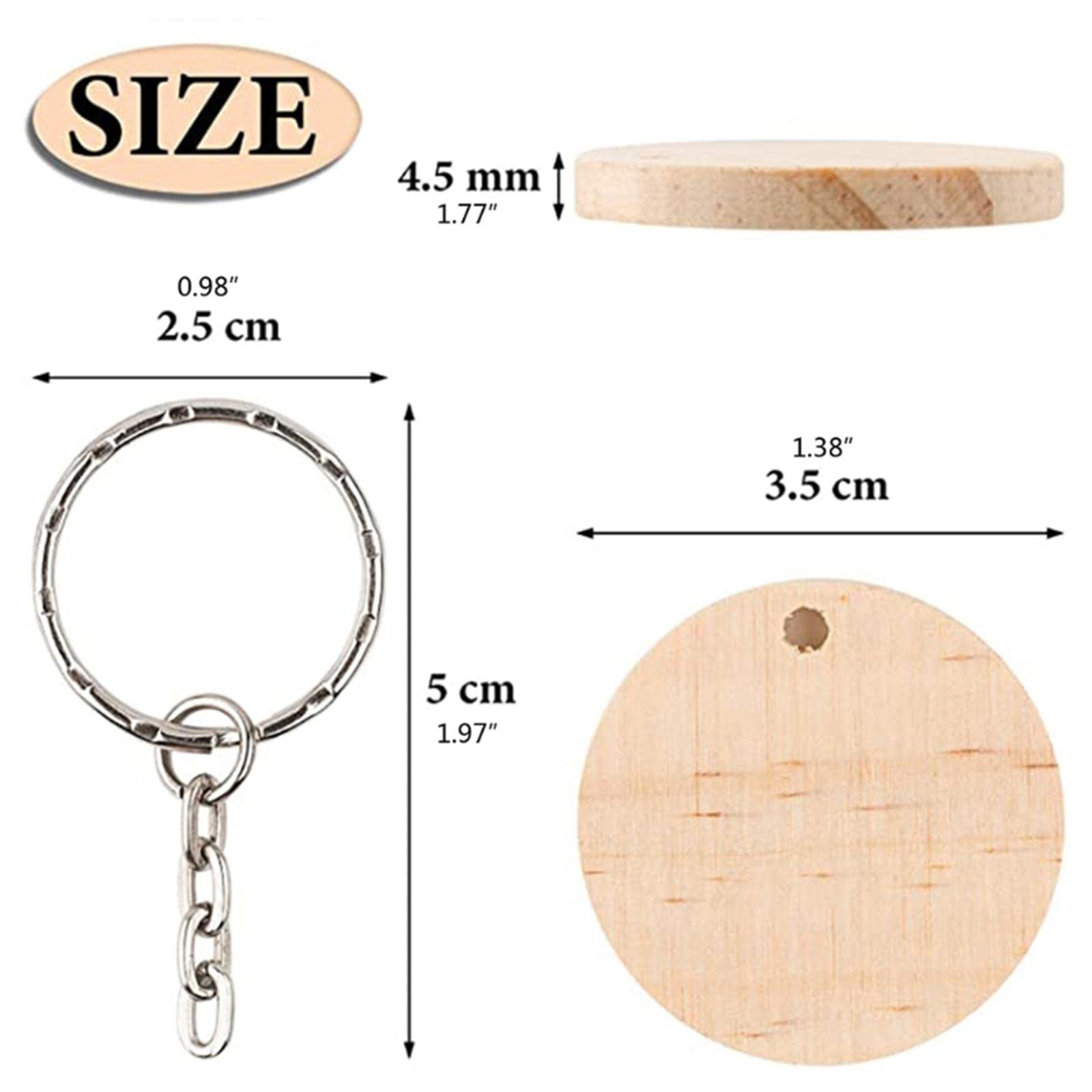 20 Piezas Kit Artesanal de Llaveros de Madera con Anillas y Discos Lisos para Grabar Nombres O Mensajes Especiales Apto para Hacer Recuerdos, 5 Piezas