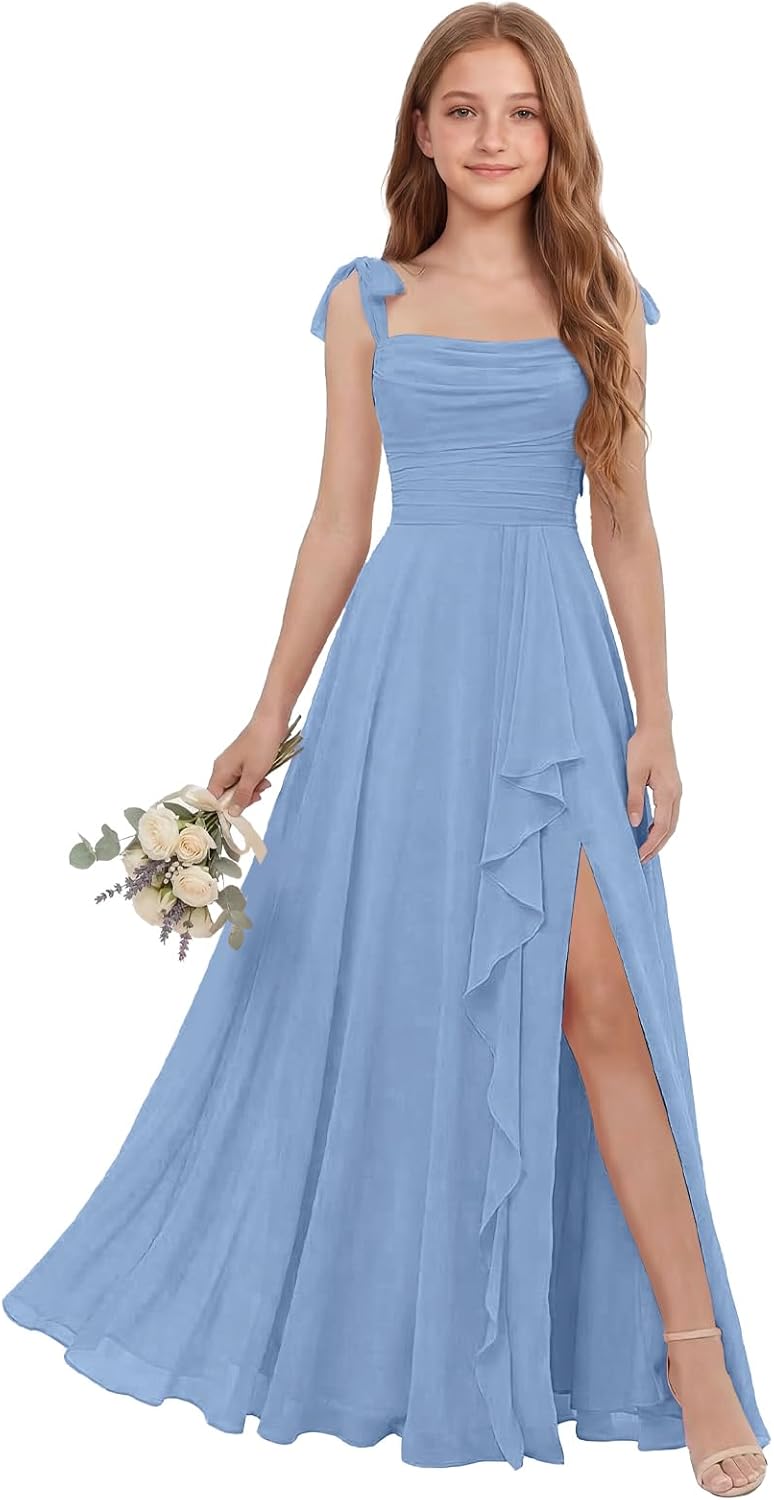 Spaghetti Straps Junior Bridesmaid Dresses Chiffon Flower Girl Dresses for Wedding Girls Pageant Party Dress