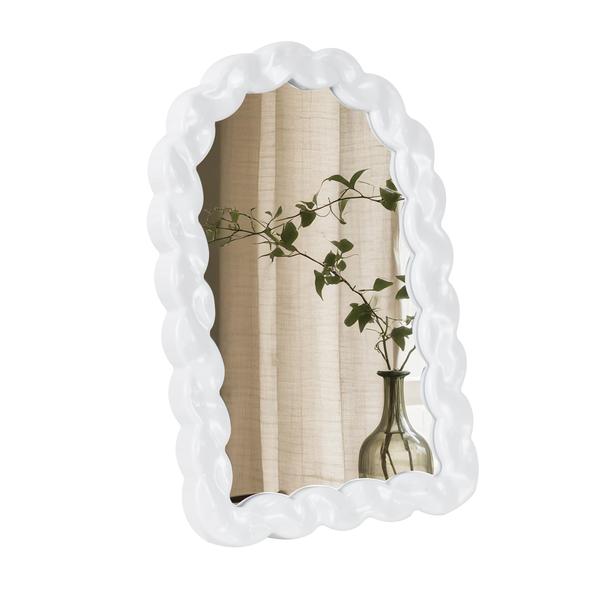 Funerom Decorative Vanity Mirror with Arched Frame, 30 x 19.8 cm, White Desk Makeup Mirror
