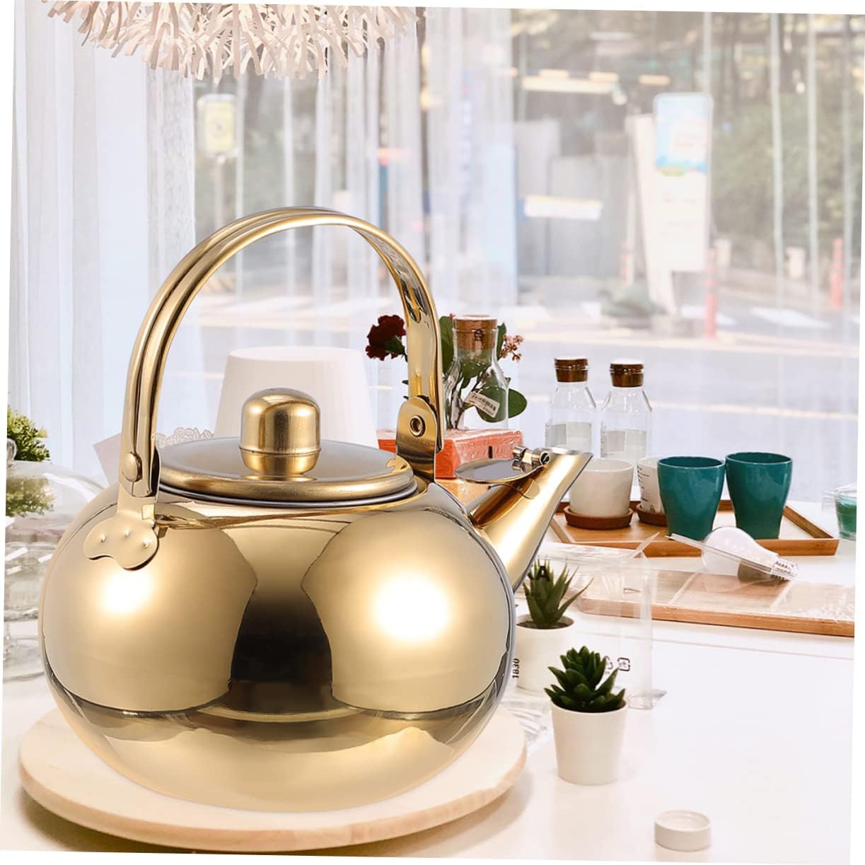 Zerodeko Stainless Steel Tea Kettle with Handle Portable Boiling Teapot for Loose Leaf and Blooming Tea Capacity Easy to Clean and Store for Home Use