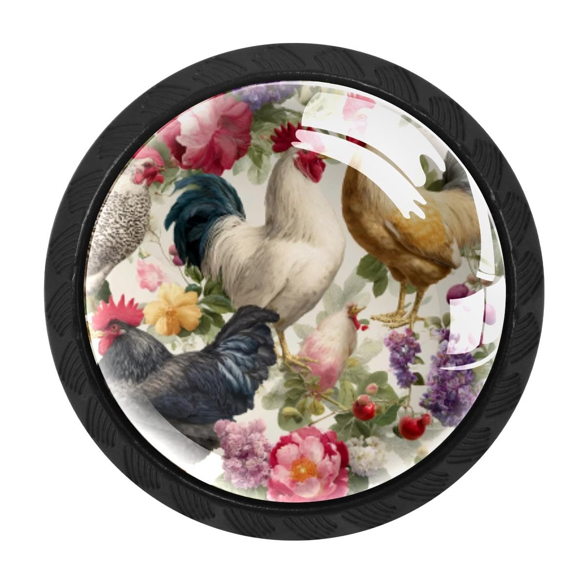 4 PCS Kitchen Cabinet Knobs, Rooster Flowers Drawer Knobs Dresser Handles