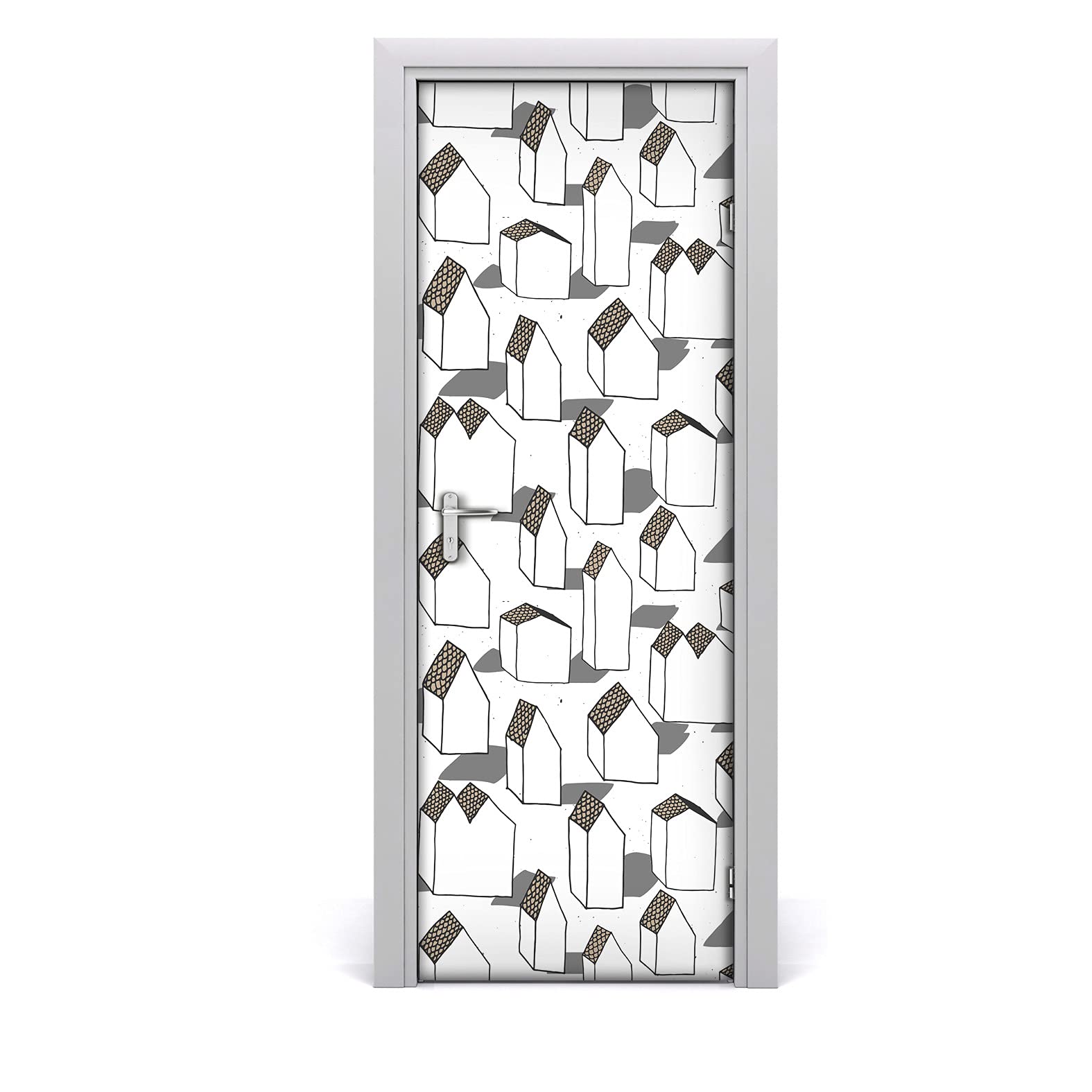 Etiqueta de la puerta 77x200 cm autoadhesiva e impermeable con diseño de casas geométricas