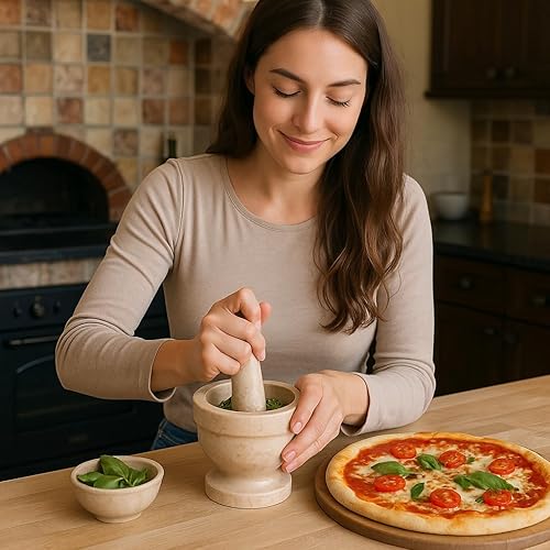 Miniatura 3 de Juego de mortero y mortero de piedra de mármol natural Evco International Guacamole Molcajete Bowl especias de cocina hierbas molino de pesto 4