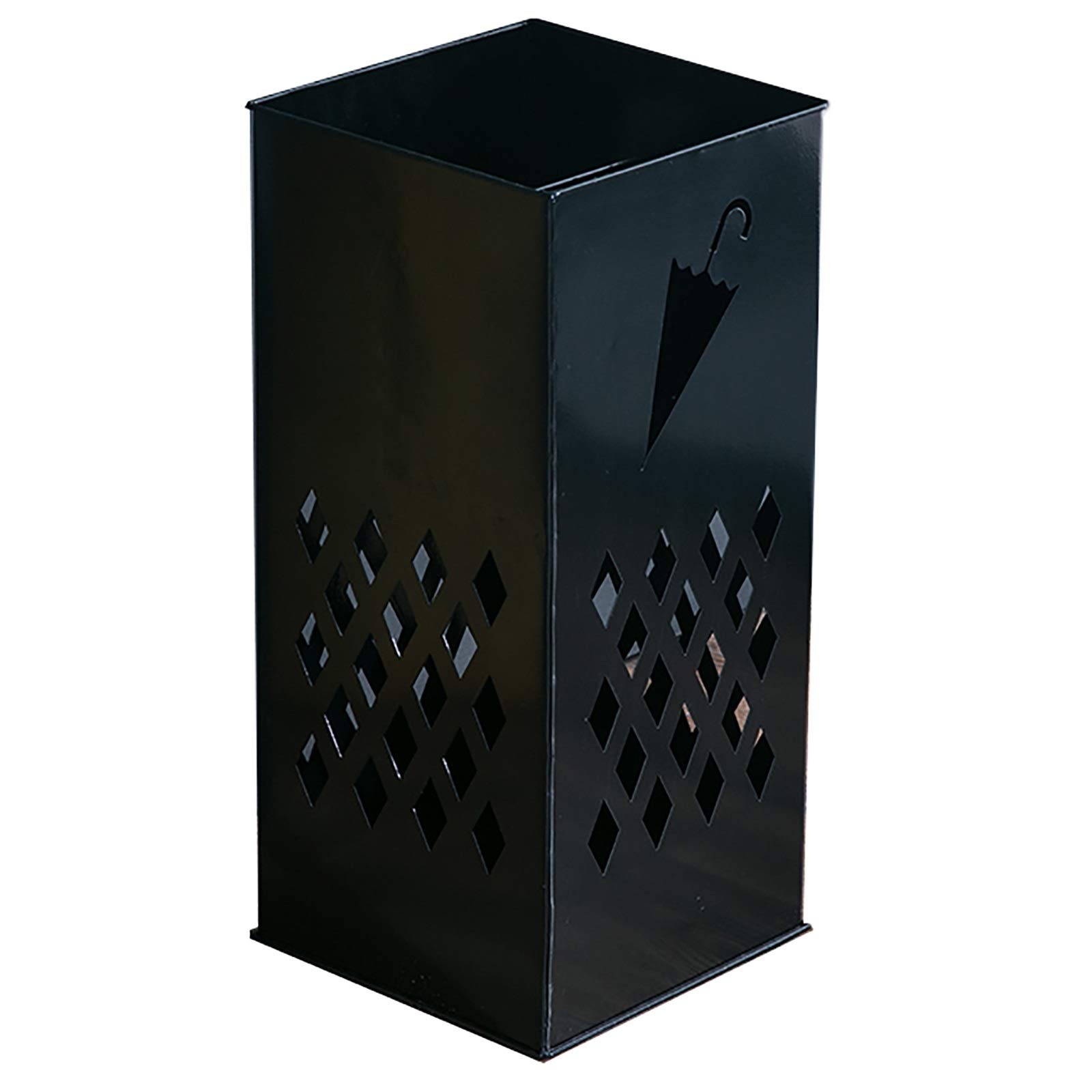 Gonmdopy Black Umbrella Stand, Household Umbrella Stand, Square Metal Umbrella Stand, Cutout Design Umbrella Rack