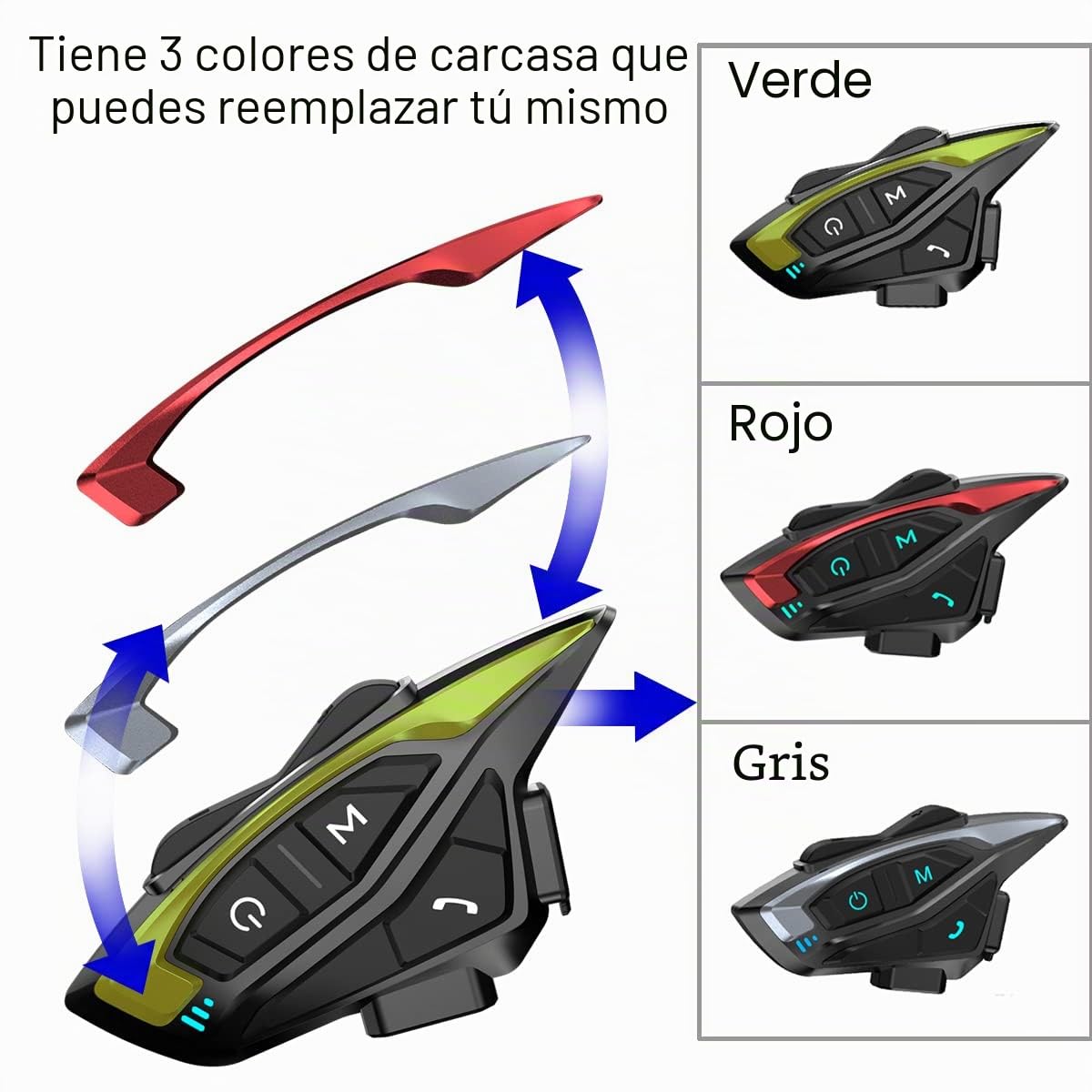 QSPORTPEAK Intercomunicador Casco Moto Bluetooth, 2xShrak08 Manos Libres Moto 8 Motoristas de 1500m, Sistema Comunicación con Compartir Música Radio FM, Auriculares para Motocicleta/ATV