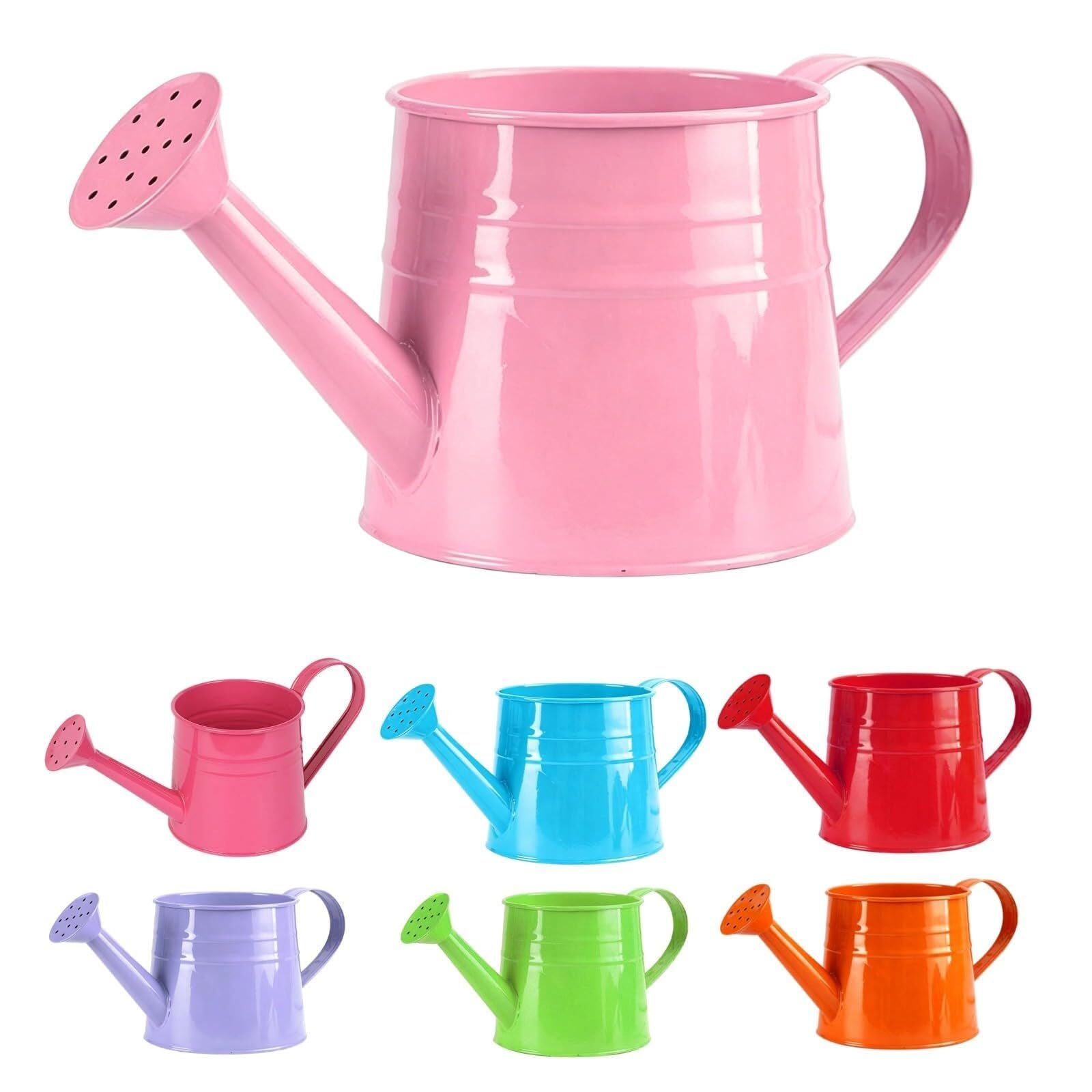 1L Pink Galvanised Steel Watering Can, Vintage Metal Pot