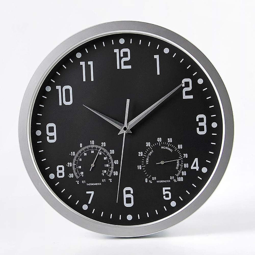 Horloge murale quartz pour cuisine et bureau silencieuse avec thermomètre