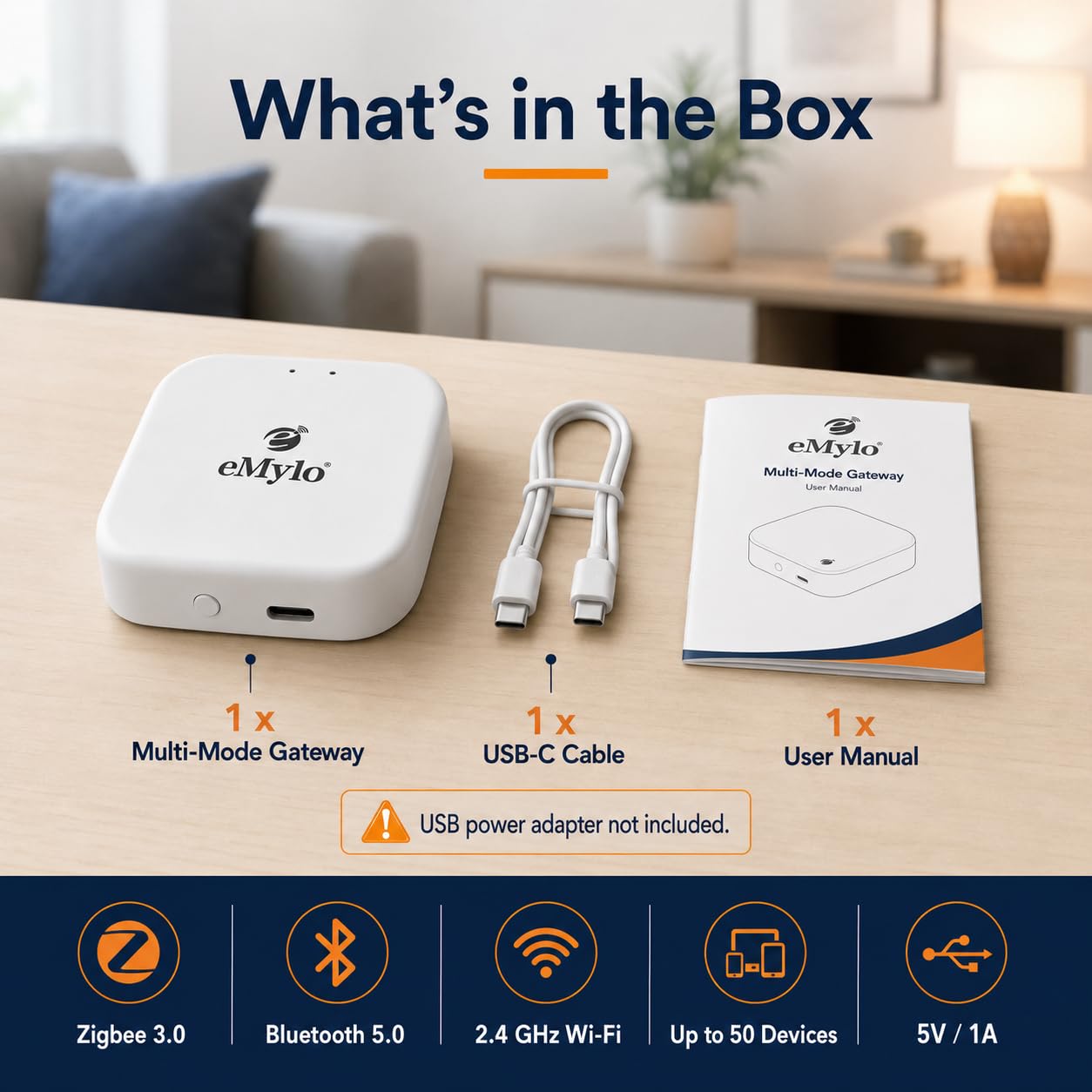 eMylo Passerelle Tuya Zigbee 3.0 Bluetooth, Hub Maison, USB C | Hub WiFi 2,4 GHz pour appareils Tuya Zigbee et Tuya Bluetooth, app Smart Life , alimentation Type C