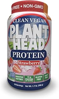 Genceutic Naturals Plant Head Protein Naturally Flavored Best Tasting Strawberry Raw Vegan Vegetarian Protein Dietary Supplement Gluten Soy Dairy GMO Free – 30 Servings (1.8 Pounds)