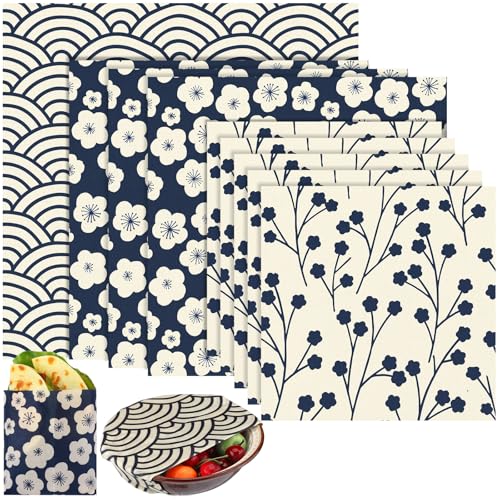Fanfanwin 9 Pack Japanese Reusable Beeswax Wraps for Food Eco-friendly Beeswax Wraps Bread Sandwich Wrapper Organic Sustainable Zero Waste Reusable Plastic-free Food Storage Wrap 1 XL 3 Medium 5 S