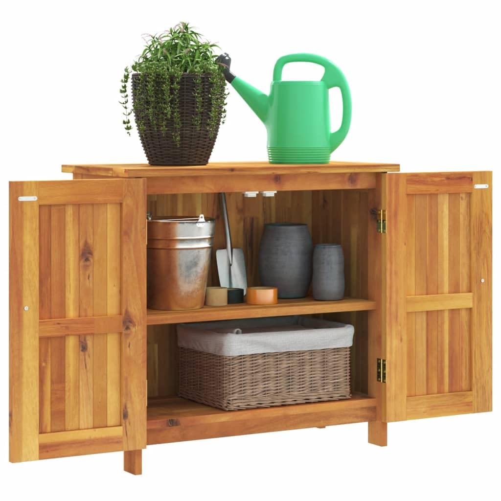 Armadio da giardino, 75 x 35 x 70 cm, in legno massiccio di acacia, robusto armadietto con ripiano e ripiano, versatile armadio in legno per giardino, terrazza, balcone e corridoio