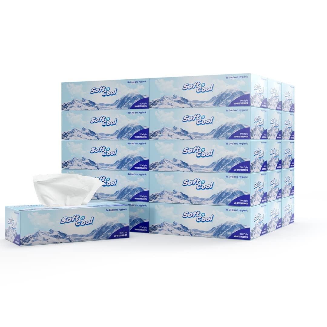 Soft N Cool 2 Ply Facial Tissue Box | Pack of 30 (150 Pulls Per Box, 4500 Sheets) 100% pure, natural virgin paper - | Ultra Soft, Absorbent Home, Office, Car, Travel Essential | Made in Dubai (U.A.E)-image-23
