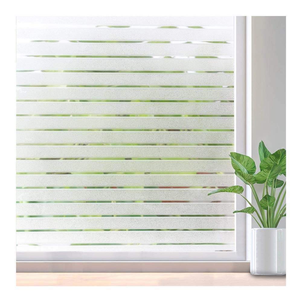 WISDOM Privacy Window Film Frosted Glass Film Glass Film No Glue Anti-UV Window Sticker Non Adhesive for Privacy Office Meeting Room Bathroom Living Room (Stripe Frosted, 12 x 120 inch)