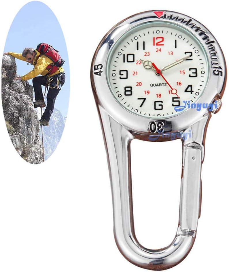 Carabiner Watch Quartz Movement Belt Clip FOB Watch for Doctors Nurses Paramedics Fit on Backpack Satchel or Handbag