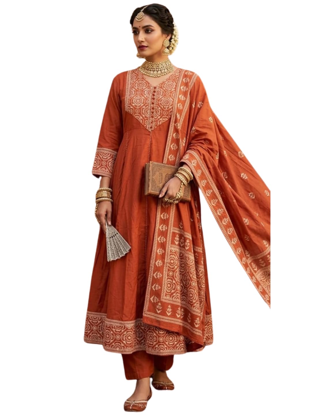 Women's Cotton Printed Anarkali Kurta with Pant & Dupatta-picture-43
