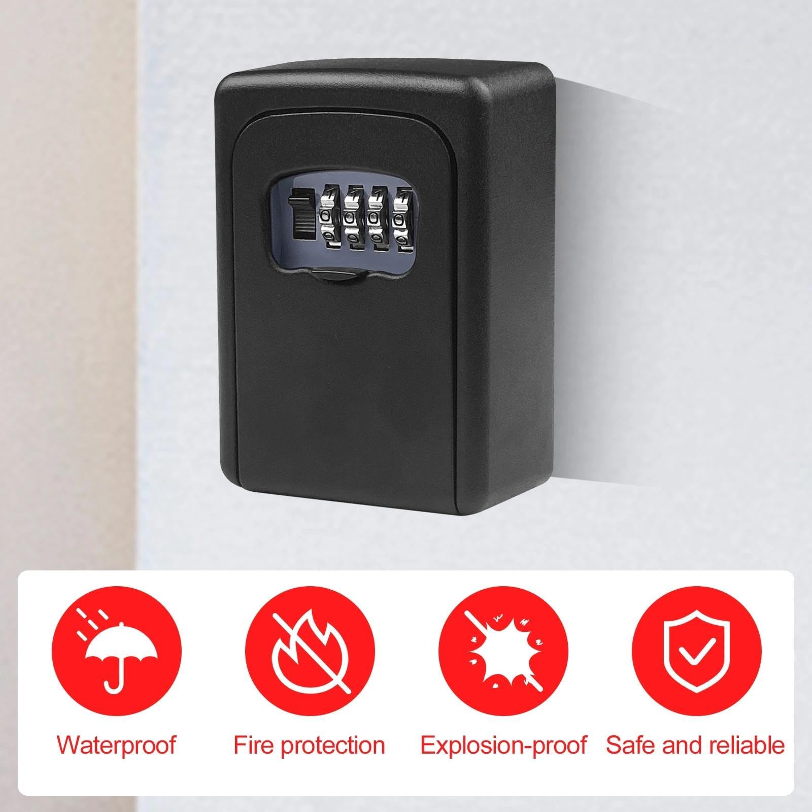 Comzantor cassetta di sicurezza con codice a 4 cifre, cassetta portachiavi impermeabile e antiruggine, cassaforte per chiavi con combinazione parete per casa, garage, scuola, ufficio, palestra (nero) - 3