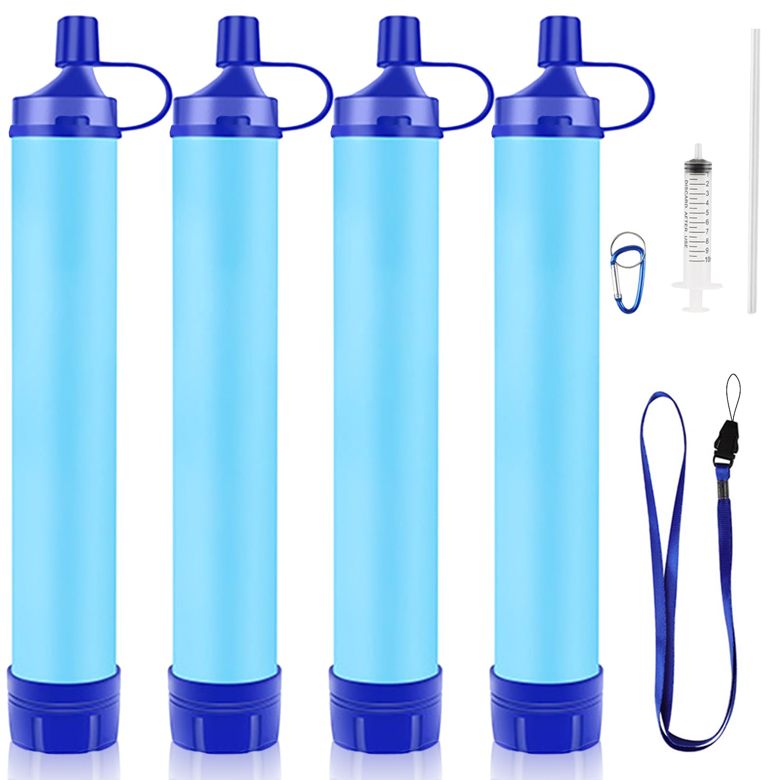 Outdoor Personal Water Filter Straw, Water Filtration Straw Emergency Survival Equipment Personal Water Purifier for Hiking,Camping,Travel,and Emergency Preparedness - 4 Packs Set