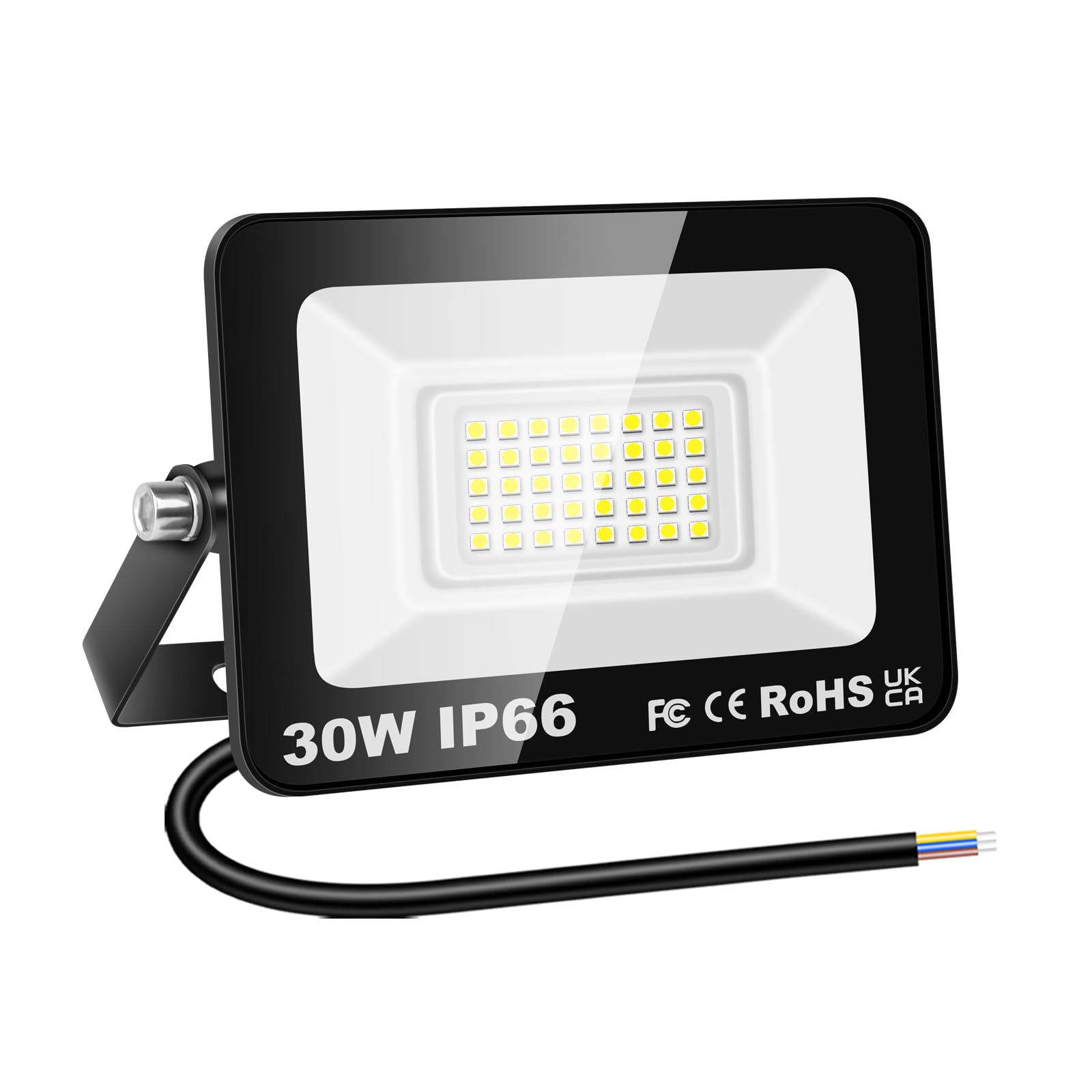 YOJZMA 30W 3000LM Outdoor LED Floodlight 6000K White Light IP66 Waterproof Security Light for Garden, Garage, Yard, Sports Field, Patio, Driveway, Porch