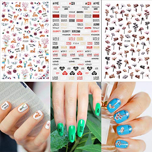 Qpout 1200+ Designs Verschiedene Nagelaufkleber Abziehbilder, Blume Tier Frucht Meerjungfrau 3D Nail Art Aufkleber… – Bild 6