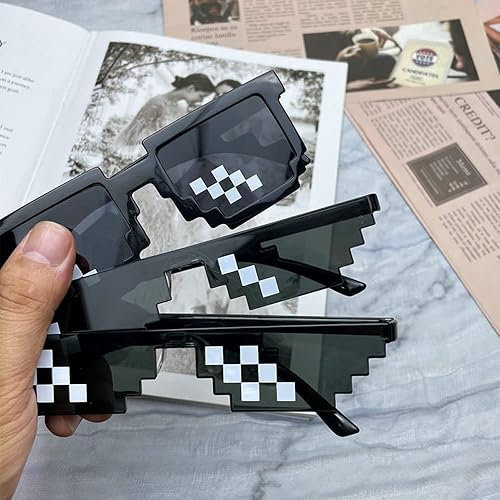Miniatura 5 de ALVOGIMOR Paquete de 3 lentes de sol Thug Life, para hombres, mujeres y niños, lentes de mosaico de píxeles MLG para accesorios de fotos o fiesta de