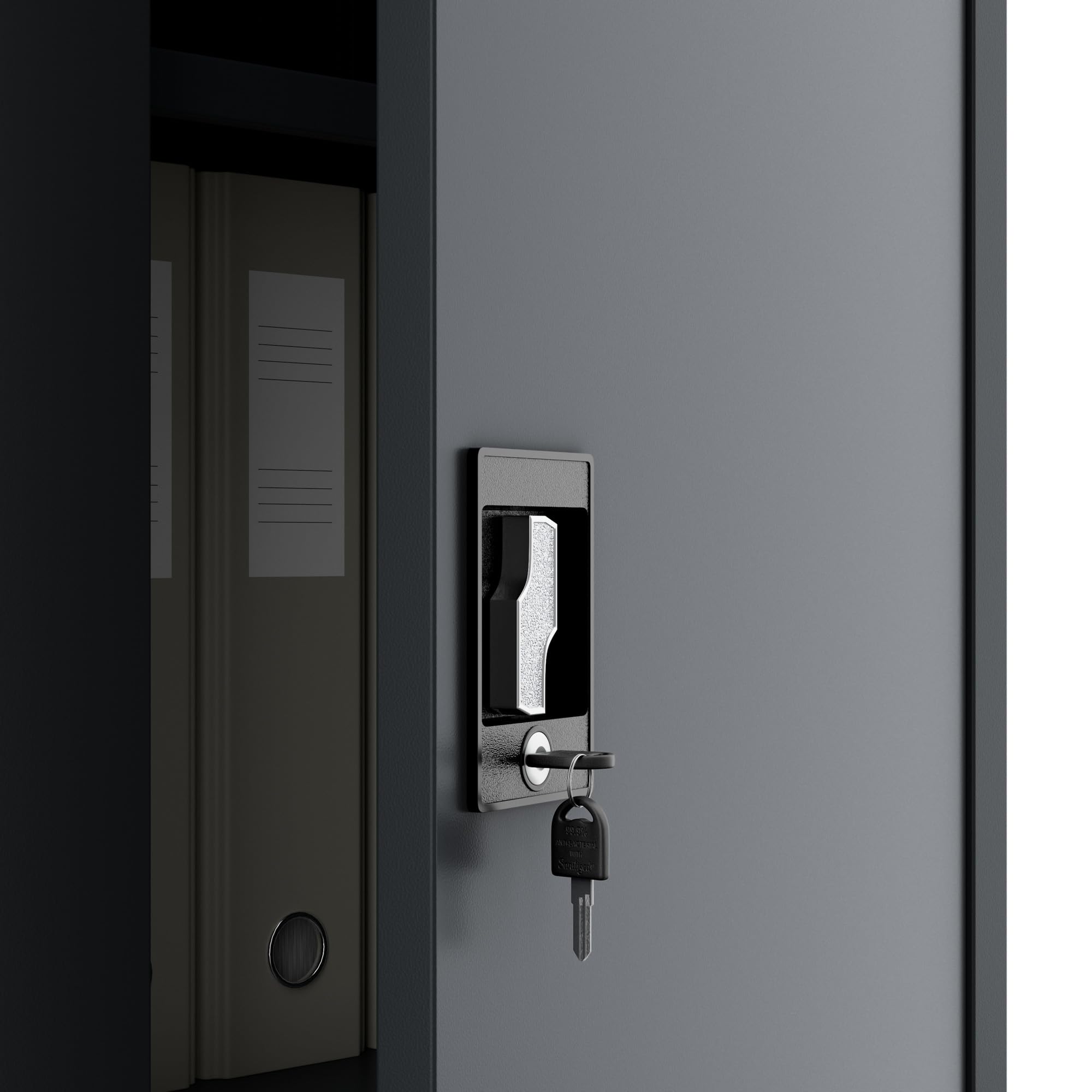 Jan Nowak Aktenschrank C001K Metallschrank Büroschrank Werkzeugschrank 3 Fachböden Stahlblech Flügeltüren Pulverbeschichtung 140 cm x 90 cm x 40 cm (Anthrazit)