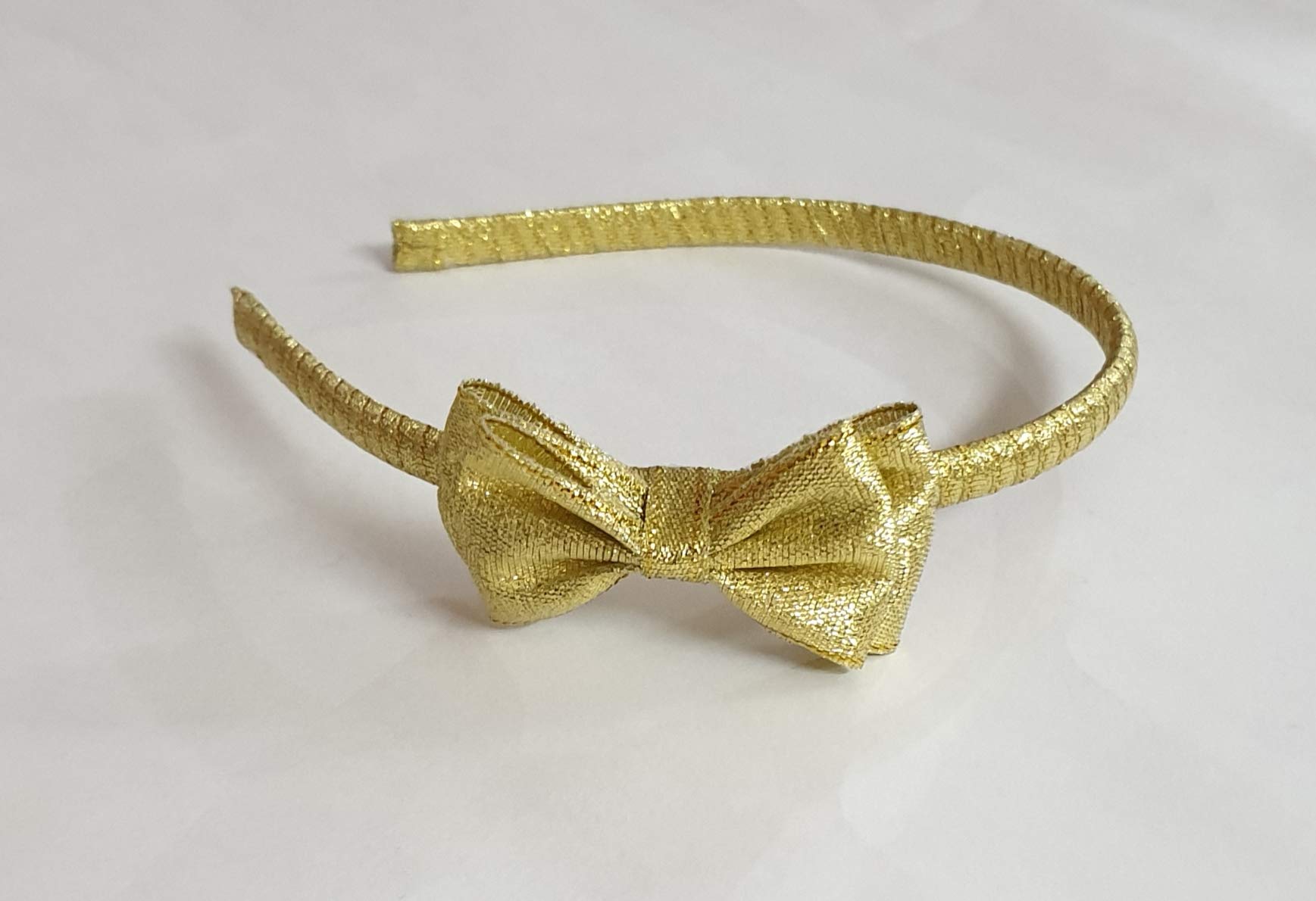 Belleza Crafting with Creativity Hair Accessories Set-5/ Bow Hairband with Bow Hairclip and Bow Ponytail Band/Combo Set for Girls Pattern1 (Golden SHDD1) 2