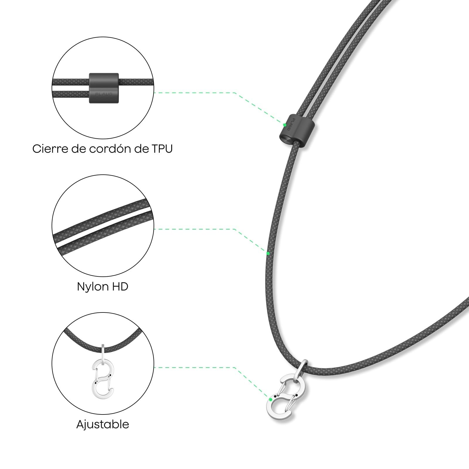 Accesorios de Reemplazo para Plaud NotePin y Plaud NotePin S, Cuerda de Cuello Ajustable de Nylon con Gancho de Seguridad de Aleación (20.3-38.1 cm), Negro